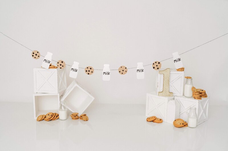 Cookies and milk banner, handmade, for first birthday