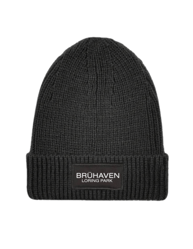 Brühaven Black Ribbed Beanie  With Black Patch  "Brühaven Loring Park"