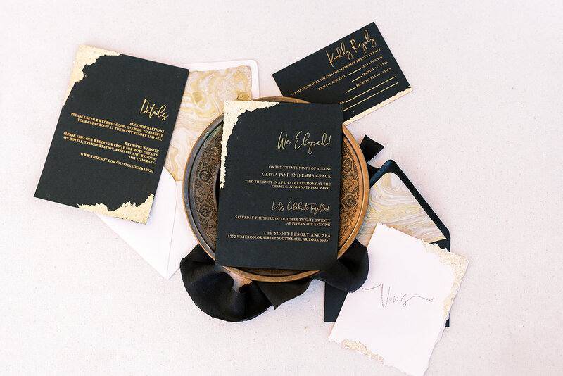 black-gold-foil-wedding-invitation-elopement