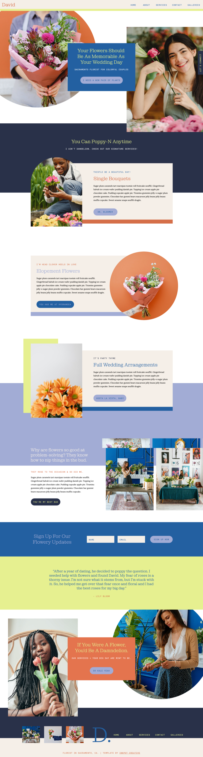 Screenshot of a colorful florist website.