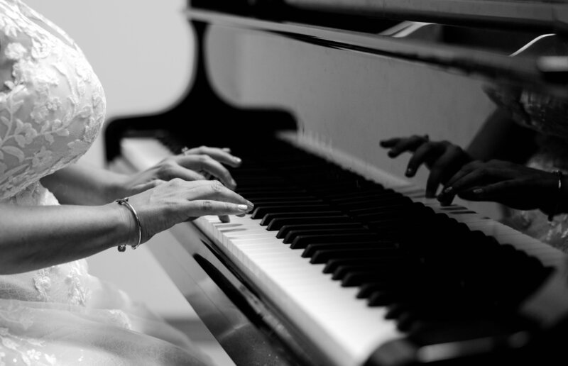 black and white image piano