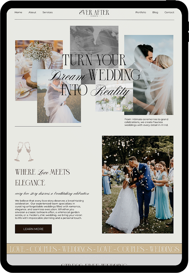 Custom website for a luxury event planner created by Kami Alicja using Showit