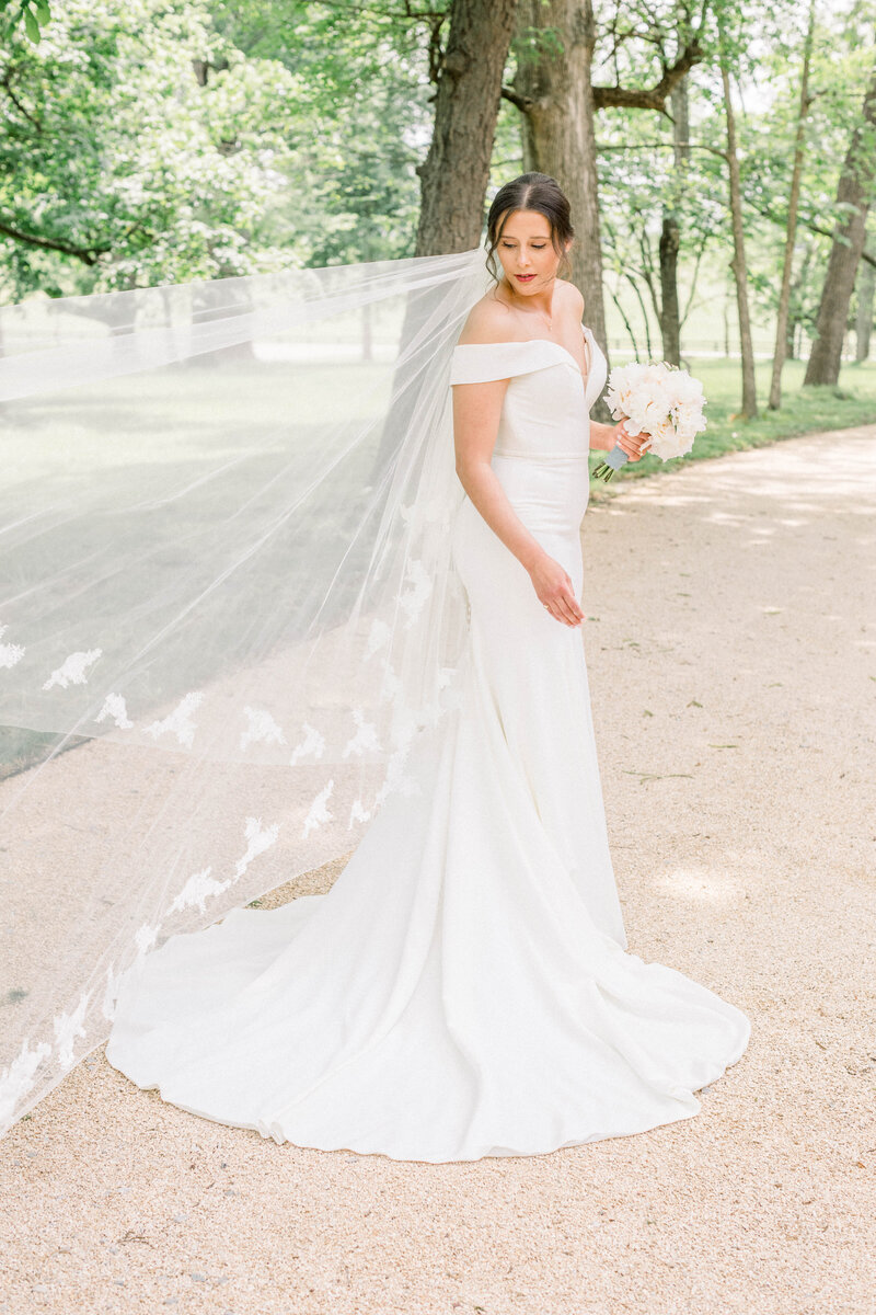 bridal portraits on the trail in the woods