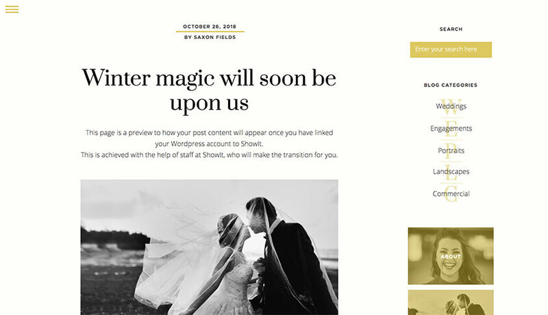 Blog slideshow mobile Showit website plus template Elegant Weddings