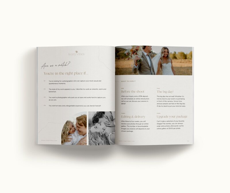 Neutral pricing guide template for photographers Ivory Vines  5