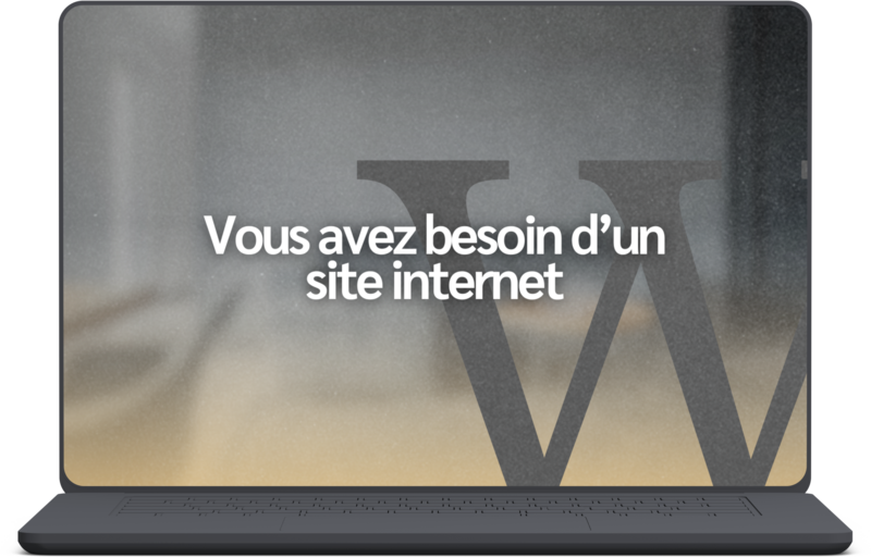 Ordinateur aux couleurs de Wicommup avec le message 'Vous avez besoin d'un site internet
