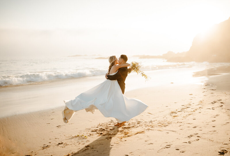 bride and groom at beach elopement in Laguna Beach