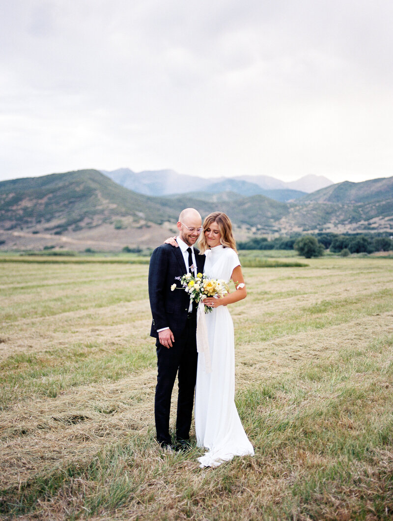 Bride and Groom in Midway, Utah laughing