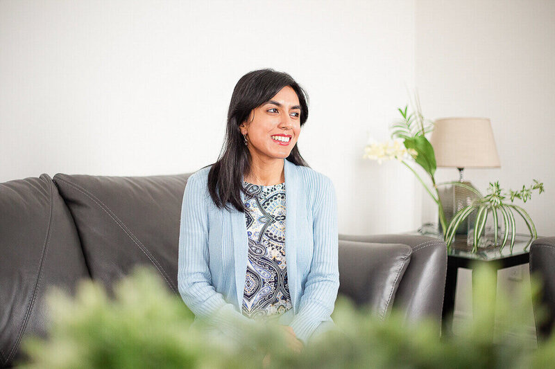 brand copywriter for startups and SMEs smiling to the side