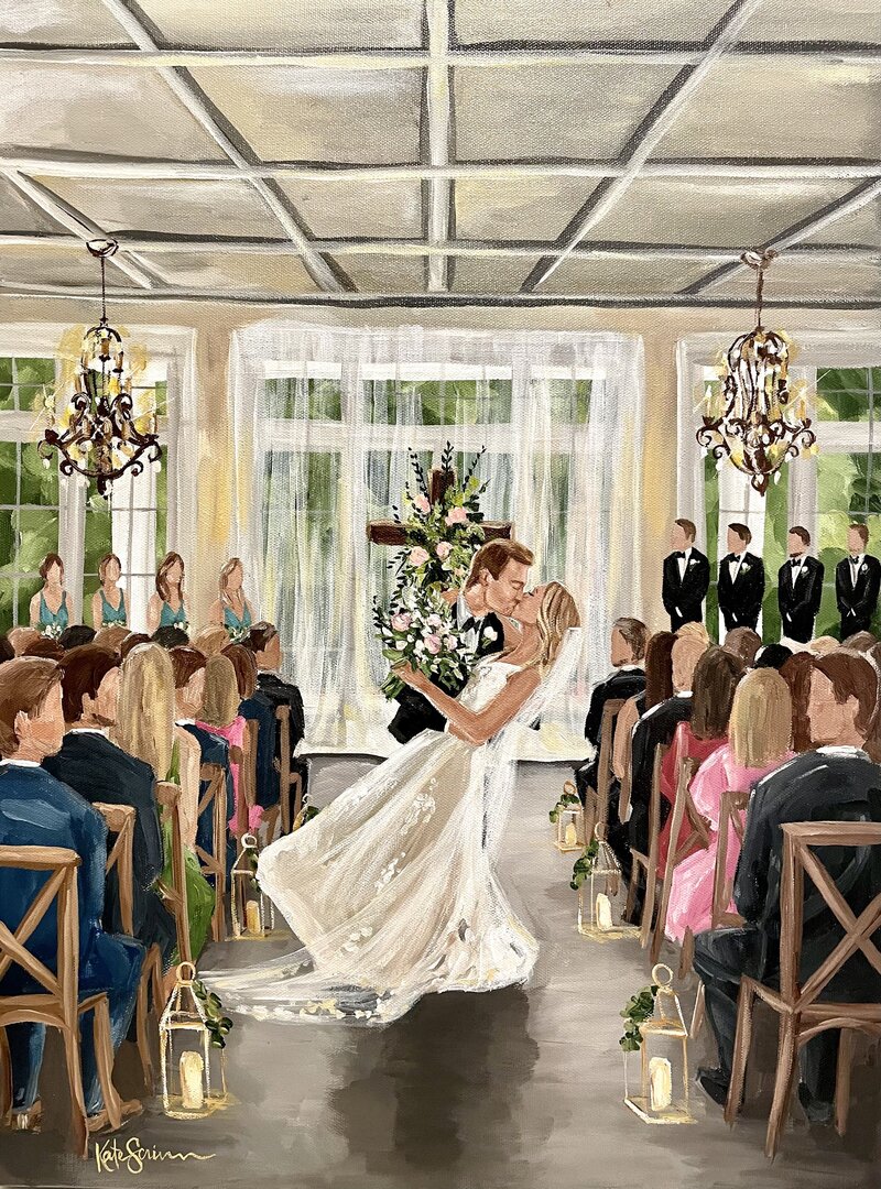 painting of bride and groom