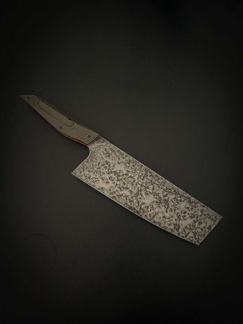 Rectangle knife blade with ringed wooden handle