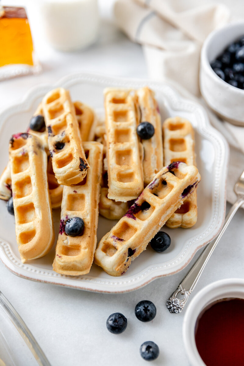 waffle sticks topped with blueberries