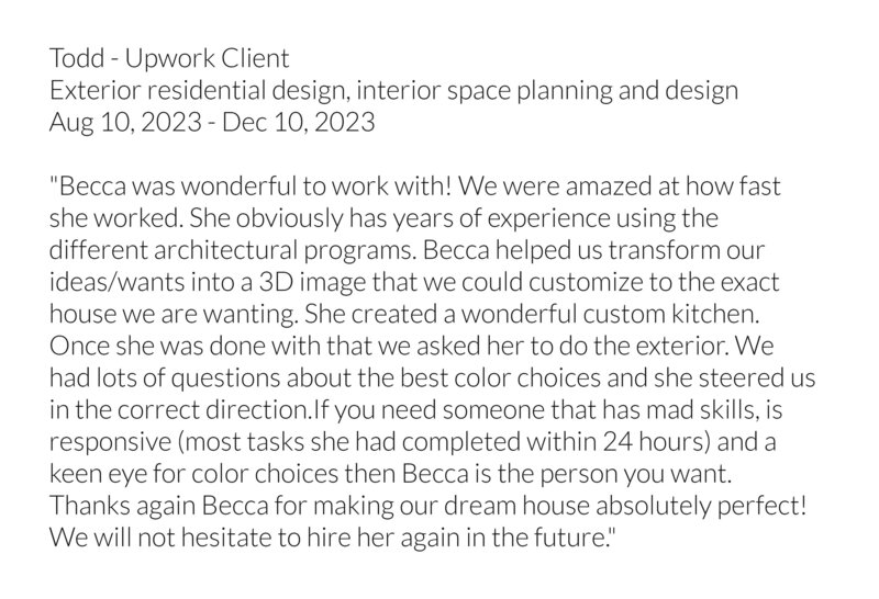 Good review from client for exterior residential design, interior space planning and design