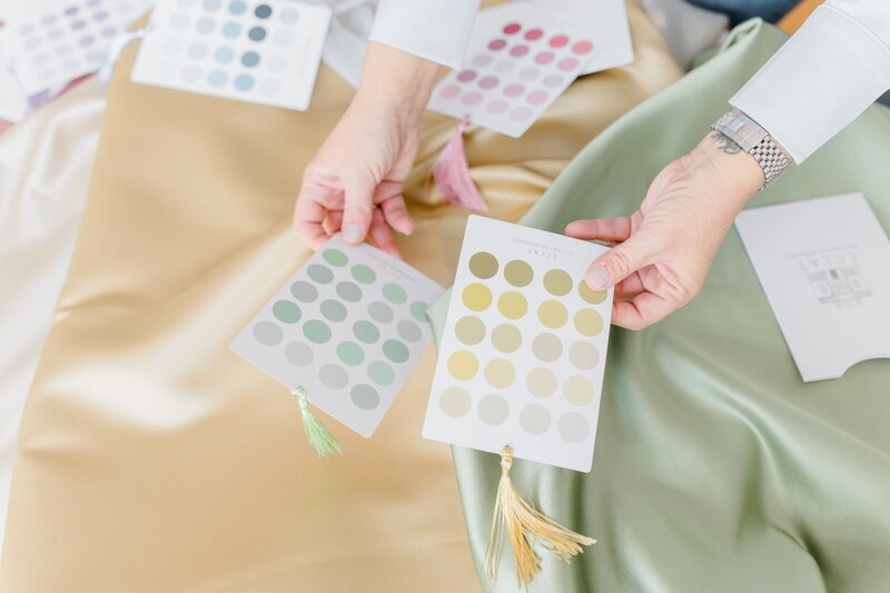 Color design cards helping the couples to decide on their perfect vision