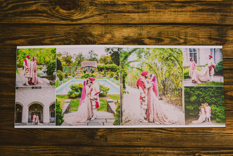 A full spread of a wedding album design
