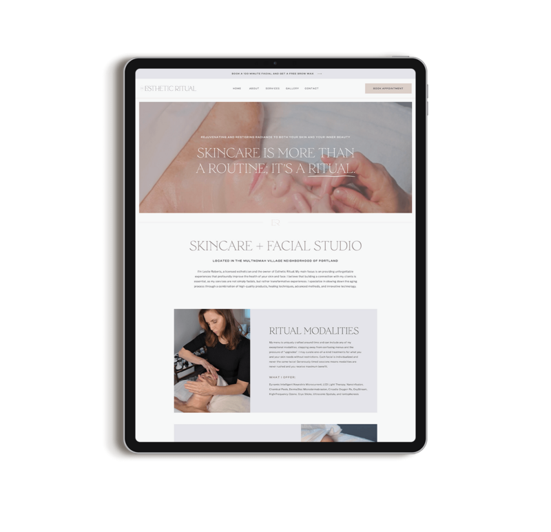 Design Mockup of Showit Esthetitician Website Design