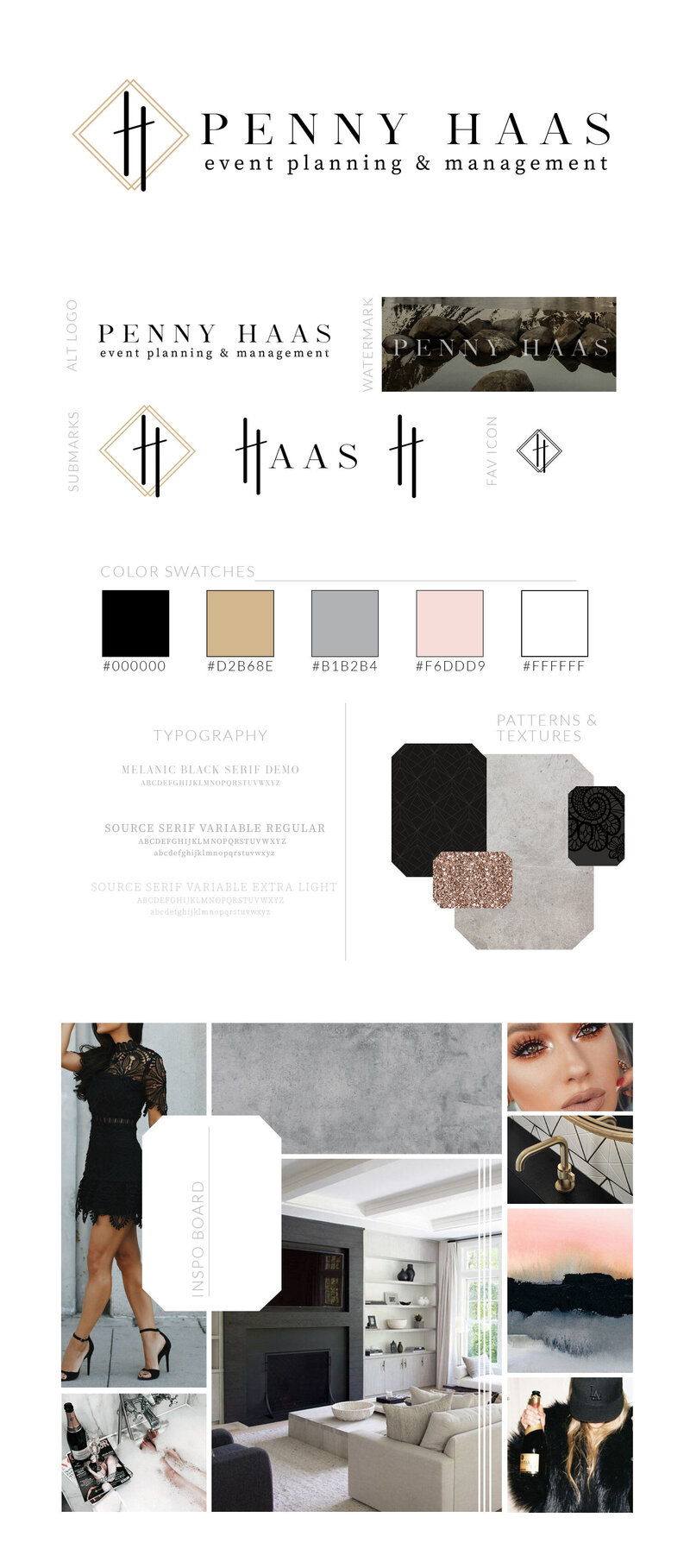 Mood board and Branding Design Board  for Penny Haas LLC