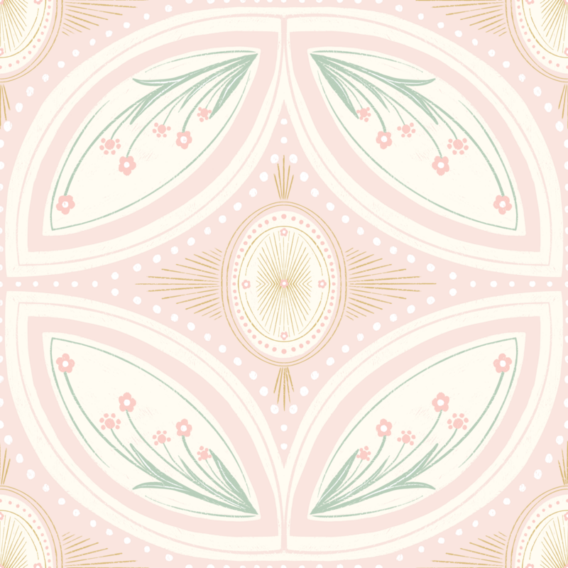 Art Deco, Art Nouveau, geometric, textured, soft feminine colors, sophisticated, romantic, statement pattern, bold print, grandmillennial, perfect pink, baby girl