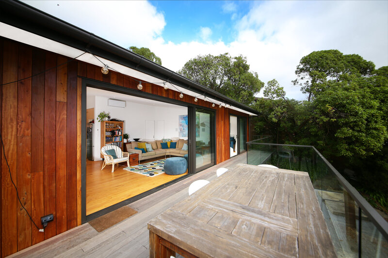 exterior and deck of renovated holiday home