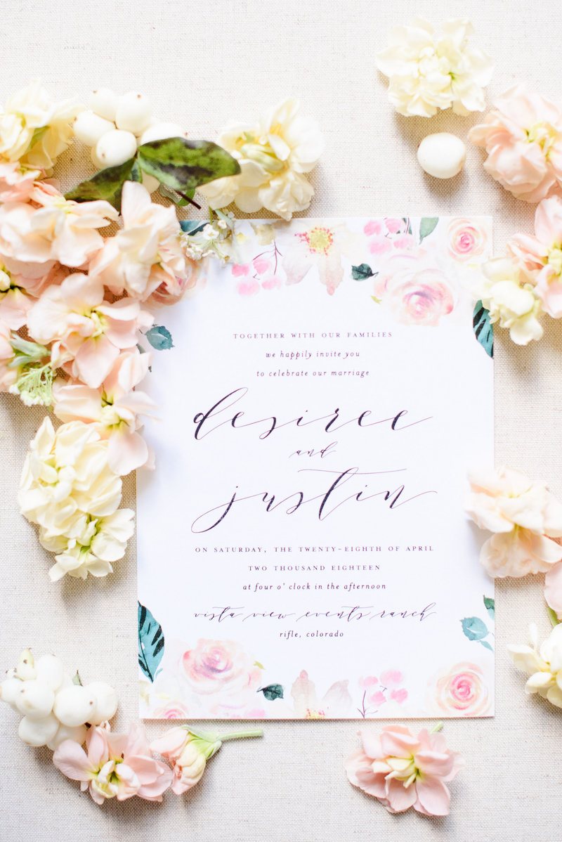 Dusty Rose and Gold Wedding Invitations Floral