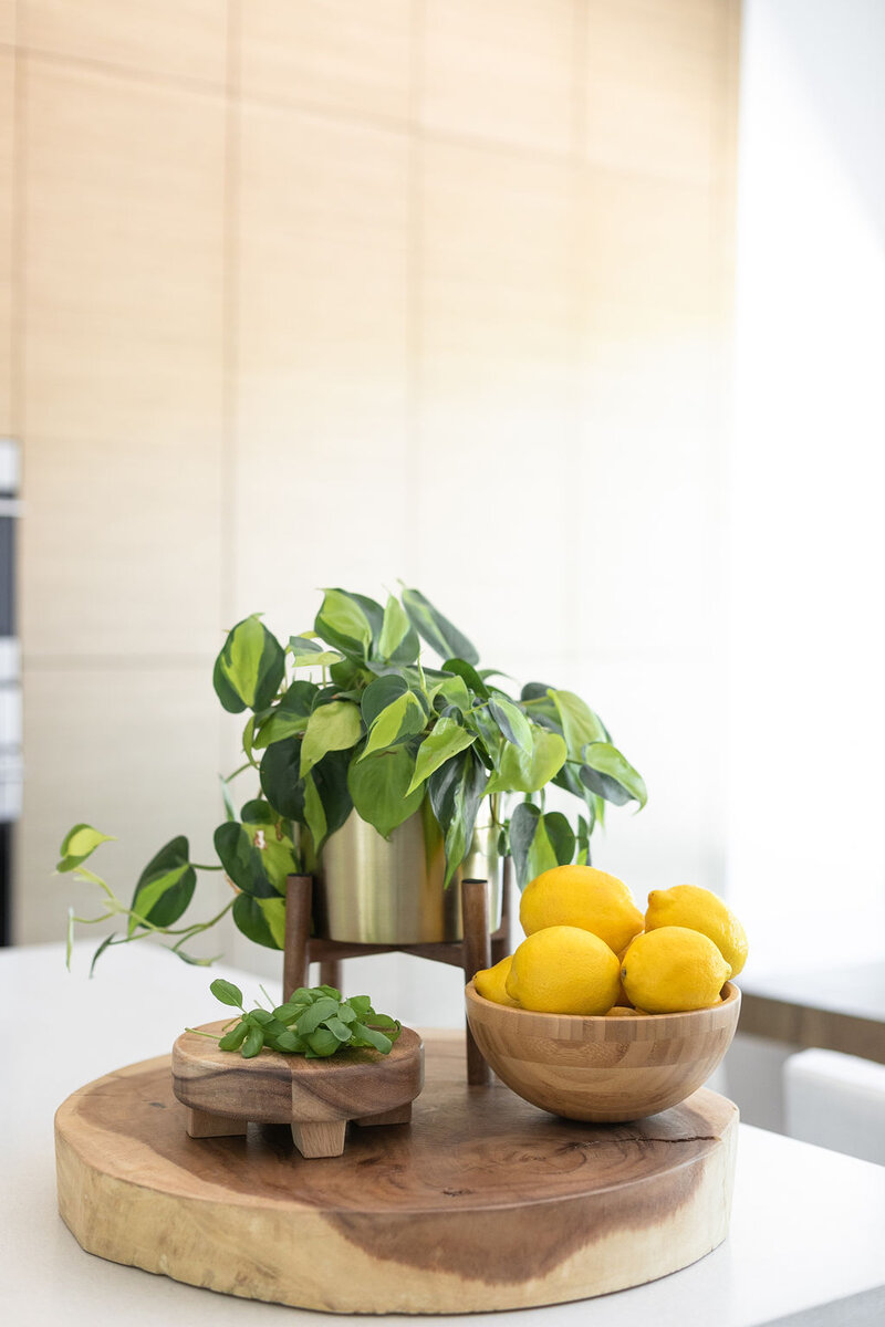greenery and lemons on kitchen counter