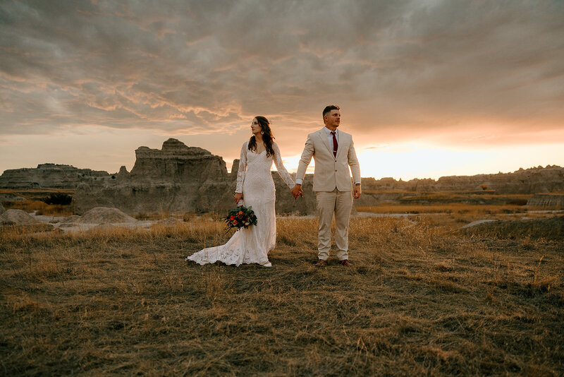 Portrait at sunset from an elopement in Badlands National Park.