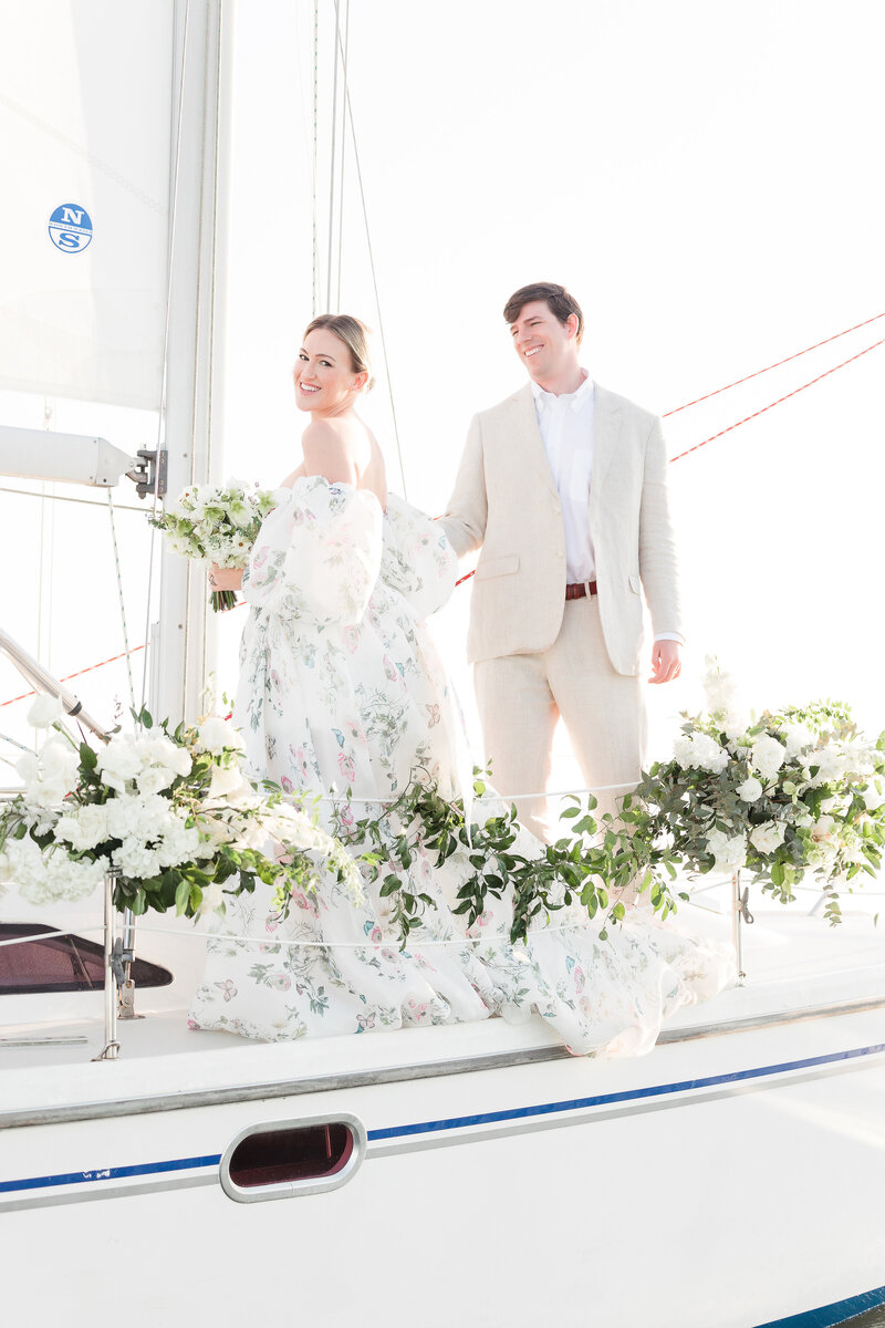 Bride and Groom on a boat in Charleston South Carolina