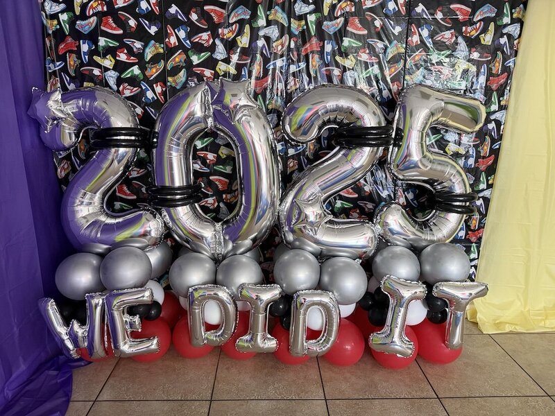 Number balloon bouquet in silver and red in fort myers, florida