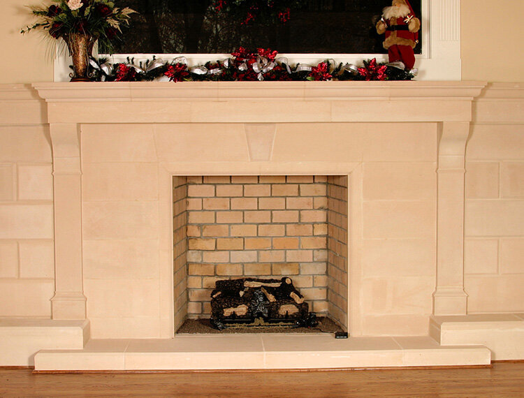 Minimal cast stone fireplace surround