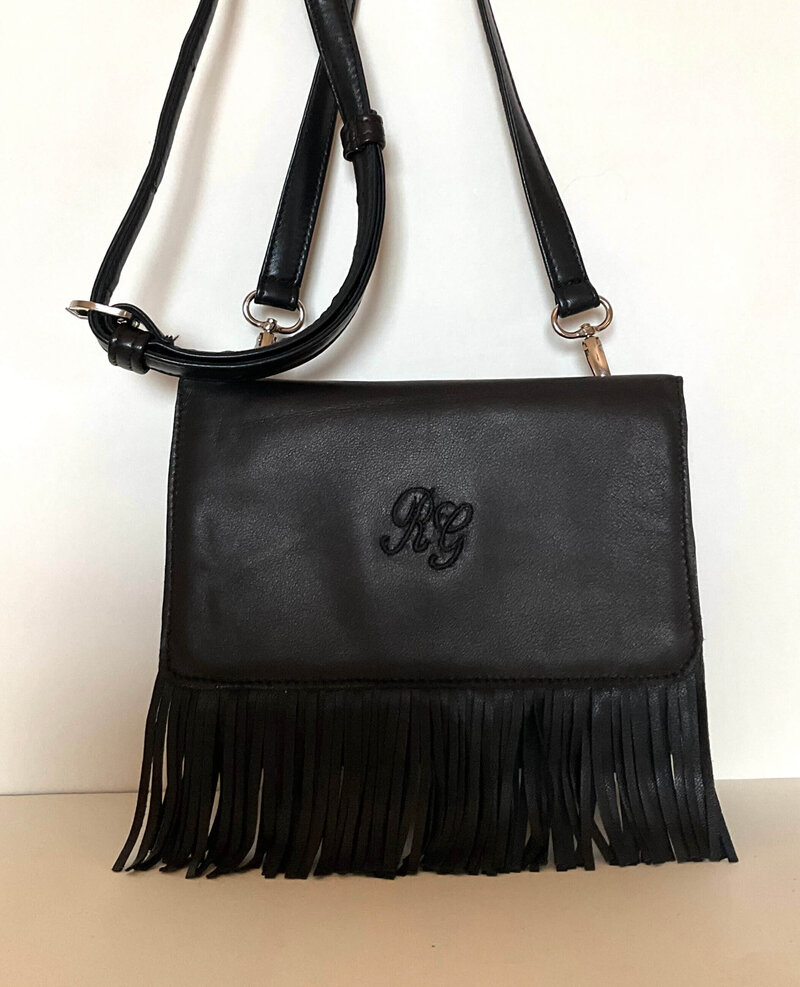 Sac Cuir en Bandoulière à Franges NOIR