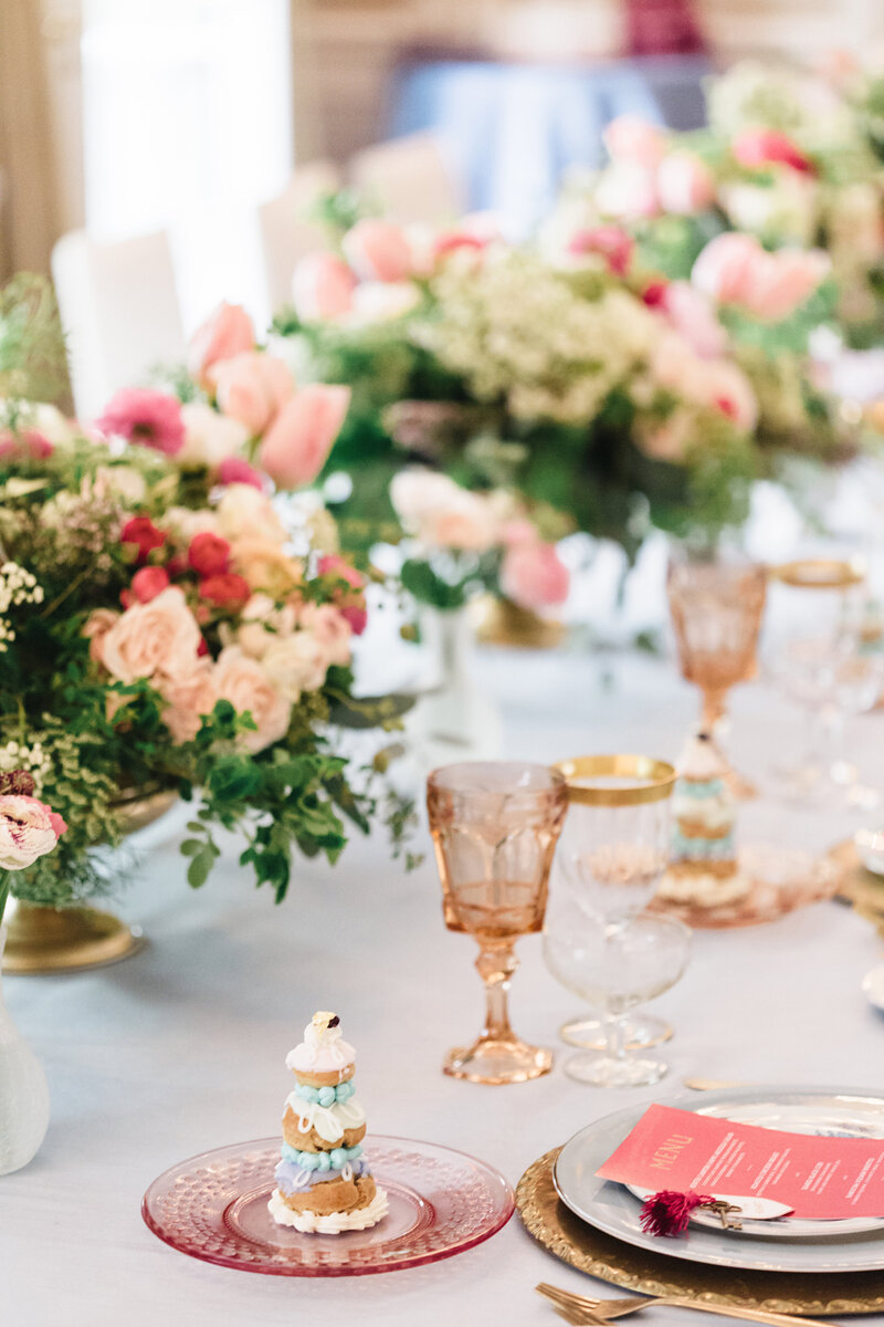 Stylized celebration at The Peninsula Hotel in Beverly Hills. Bold florals with whimsical flair by Lilla Bello.