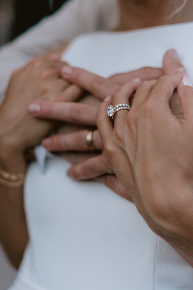 Close up shot of brides ring