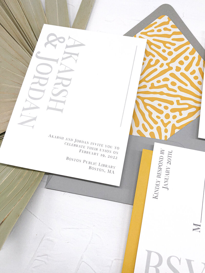 Minimalist wedding invitations - yellow and grey-07