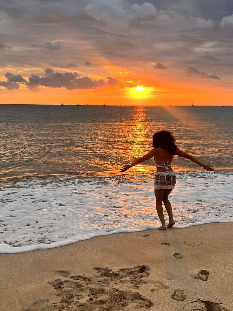 woman having fun at a beach in bali