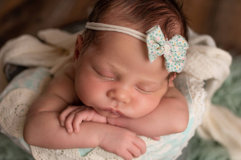 Slinger Wisconsin Newborn Photo baby posed in bucket in studio session | Glory Be Photography by Tara Bos