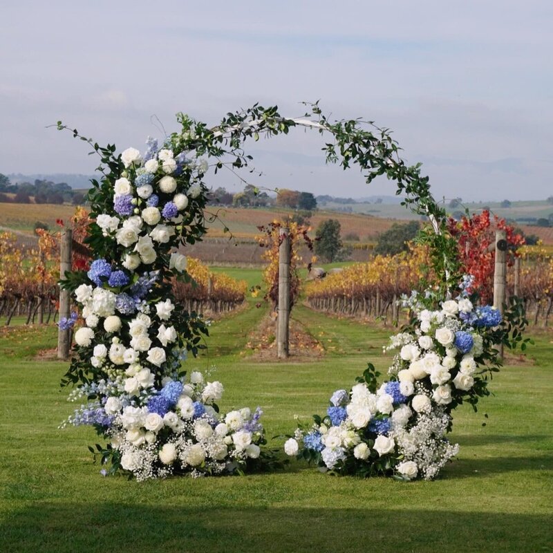 White and light blue half arch