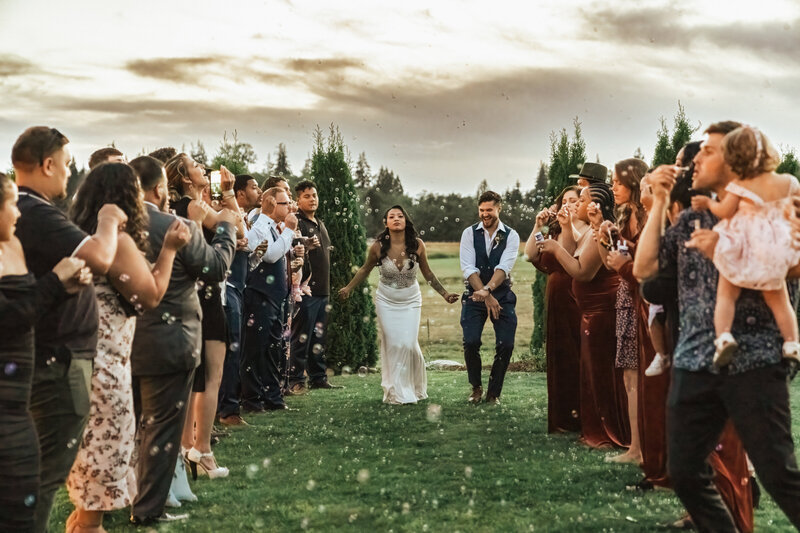 Grand exit of Bride and Groom at the Sunset in Napa Valley, CA
