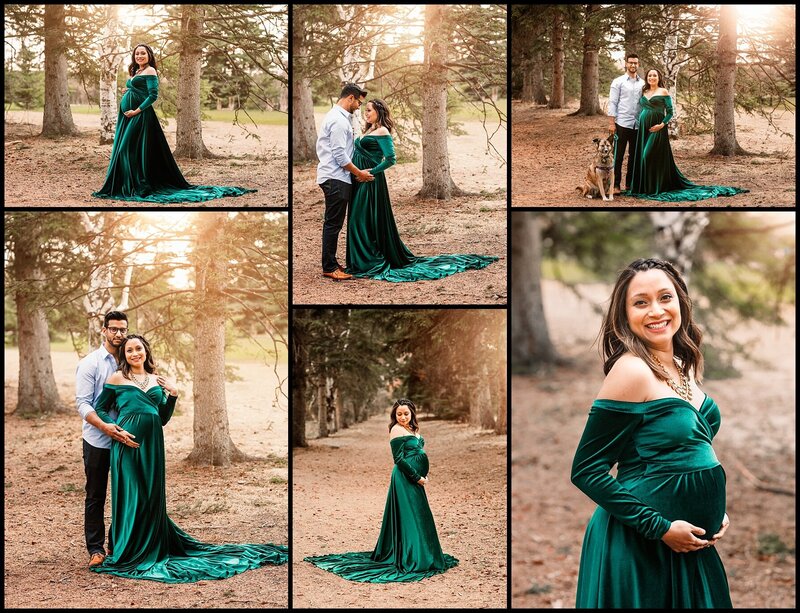 Collage of maternity photos.