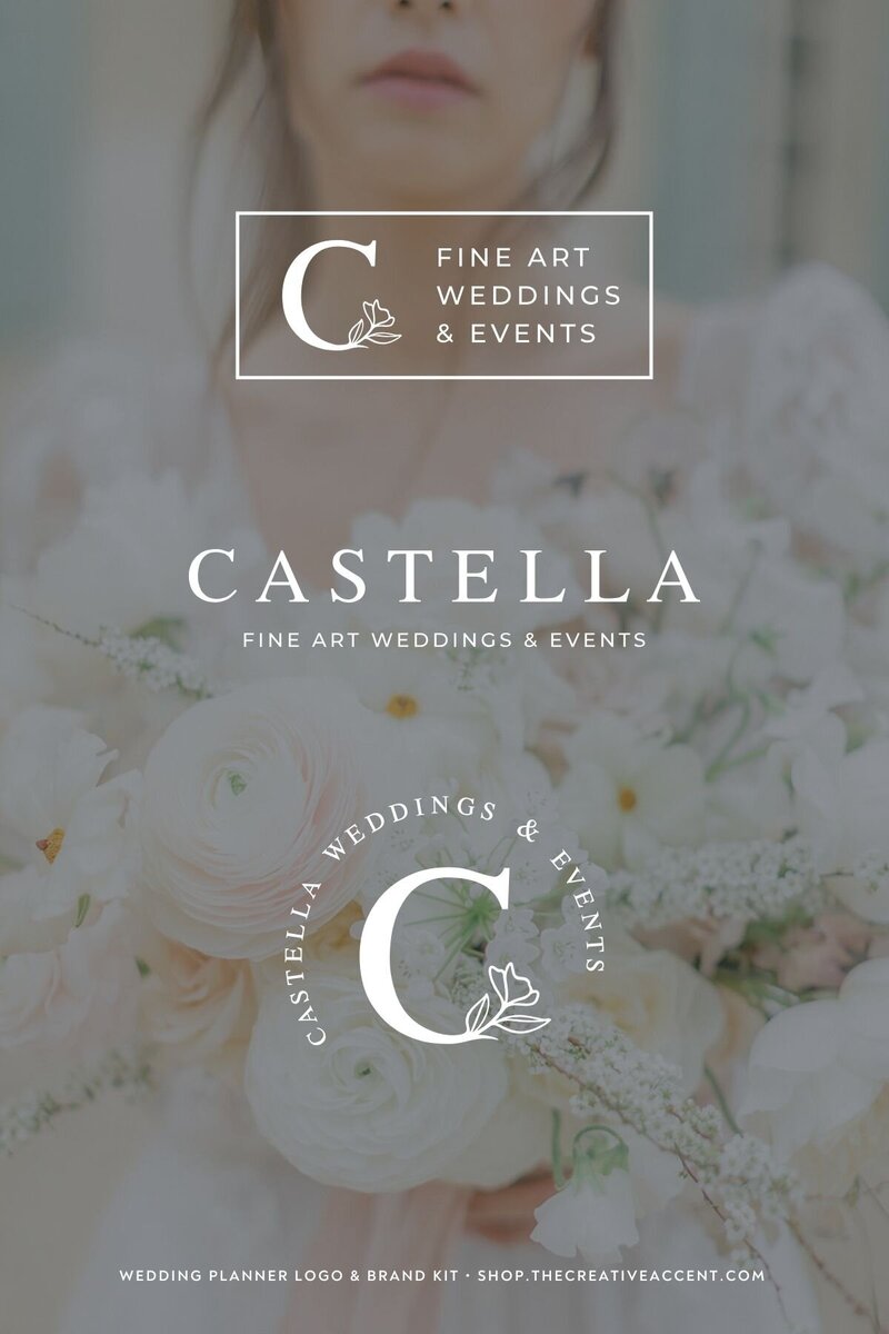 logo design variations for wedding planner in white over dark photo