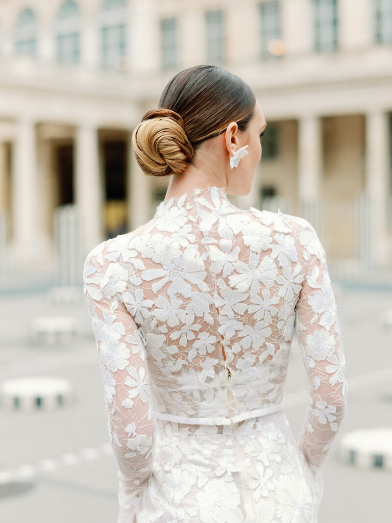 Mira Zwillinger Couture Gown in Paris on the model (rear view)