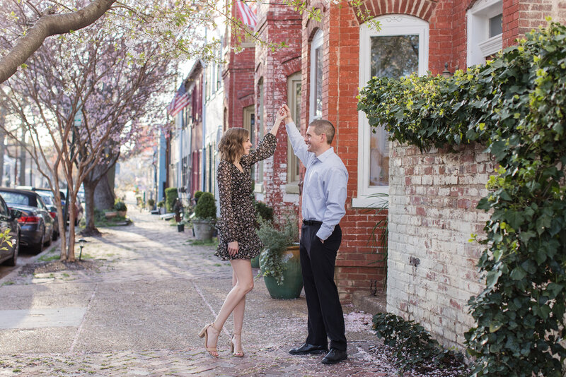 Old Town Alexandria Virginia engagement photos spring with cherry blossoms by Christa Rae Photography