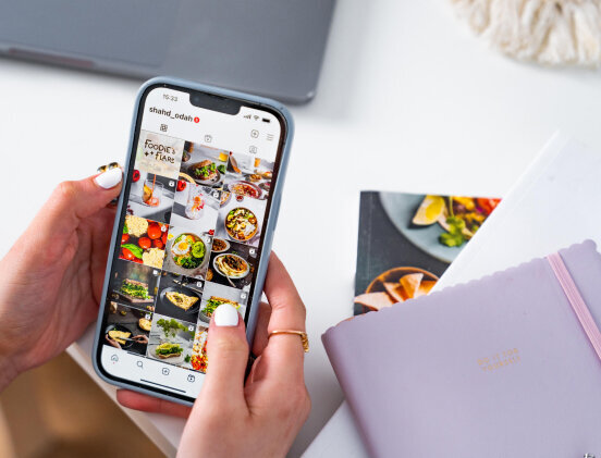 an image of a beautifully planned food content feed on instagram showing on an iPhone