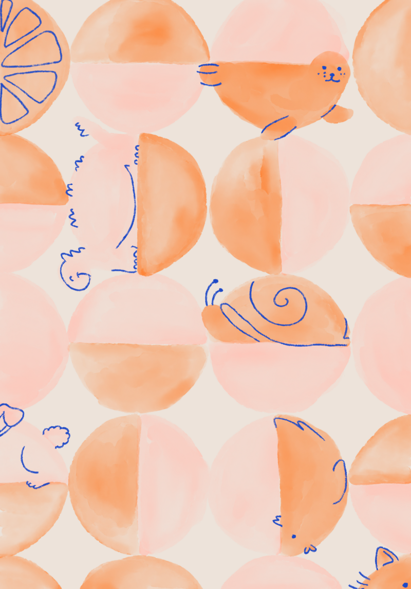 Playful pattern with semi circles and animals