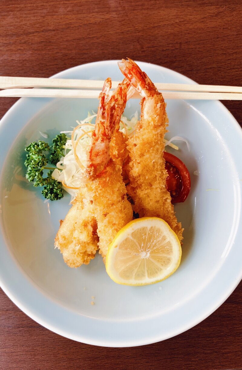 tempura shrimp in a bowl from enoshima island in Japan