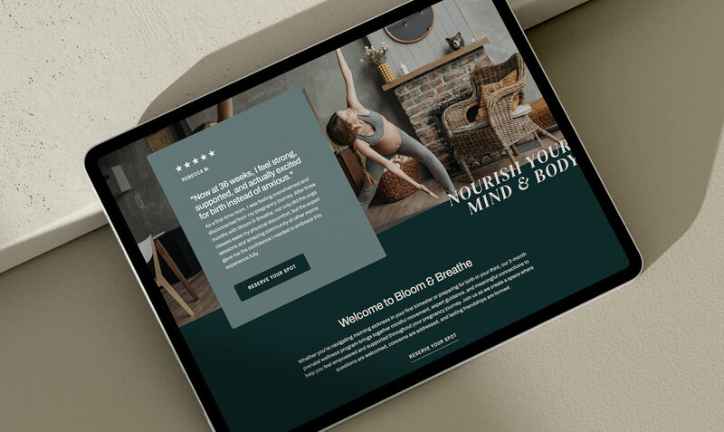 Showit website template featuring a section for boutique fitness studio class types.
