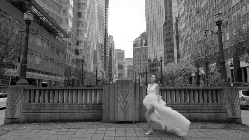 vancouver wedding videographer bride running elopement