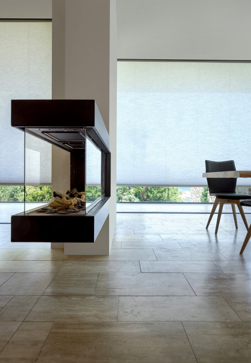 Inertech Automation Blinds with fireplace