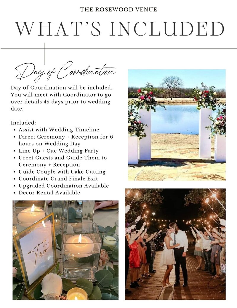 Wedding Coordination Wedding Planner Table Decor Ideas at The Rosewood Venue All inclusive wedding east texas Day of Coordinator cost