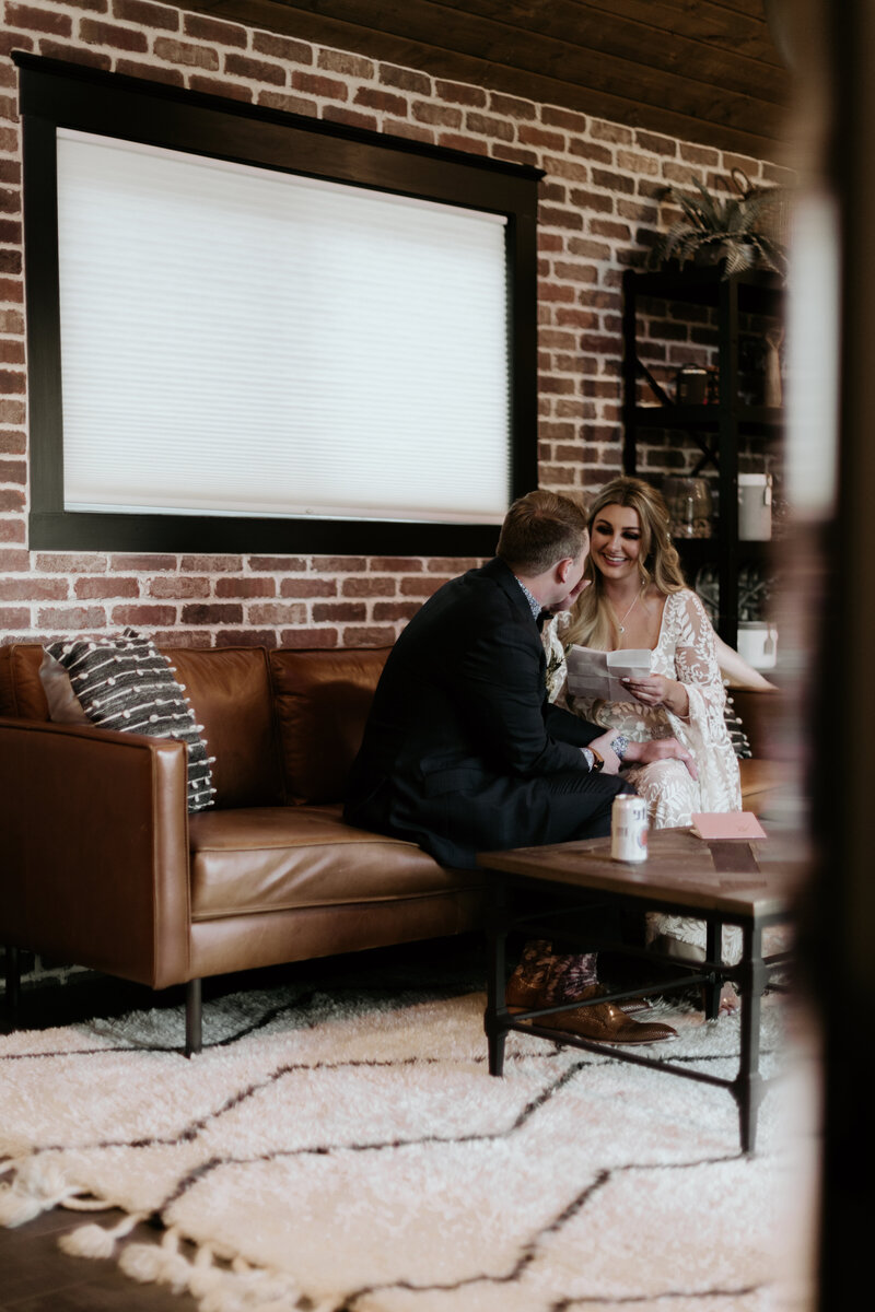 Couple reading vows