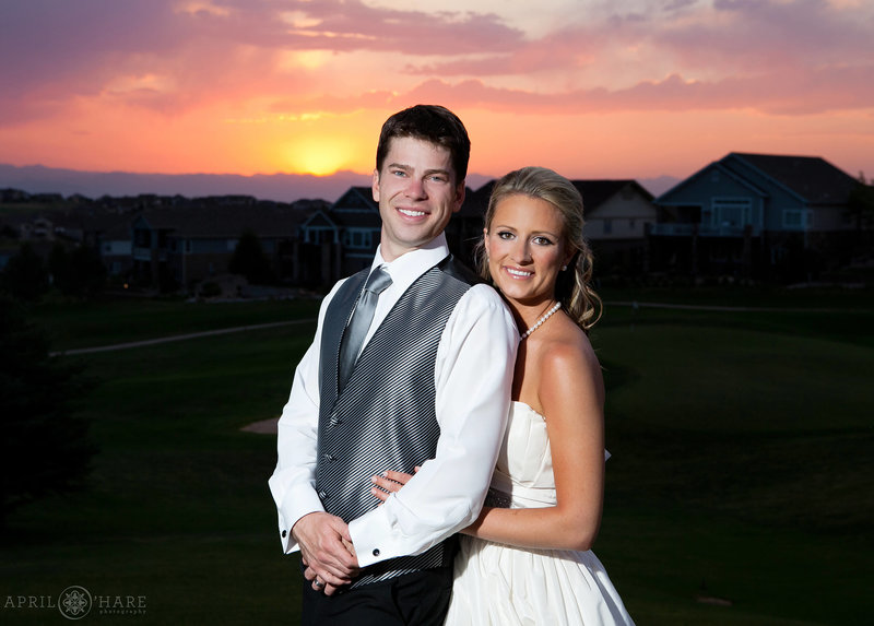 Beautiful-Sunset-Wedding-Portrait-at-Golf-Course-Wedding-Venue-Heritage-Eagle-Bend-Aurora-Colorado